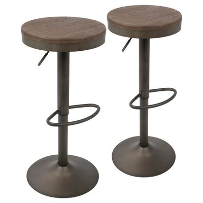 Set of 2 Dakota Adjustable Industrial Barstools Antiqued Wood - Lumisource: Metal Frame, 22.75 to 30.75 Height Range