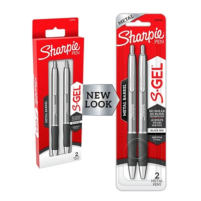 Sharpie S-Gel 2pk Black Ink Gel Pens 0.7mm Medium Tip - Barrel: Retractable