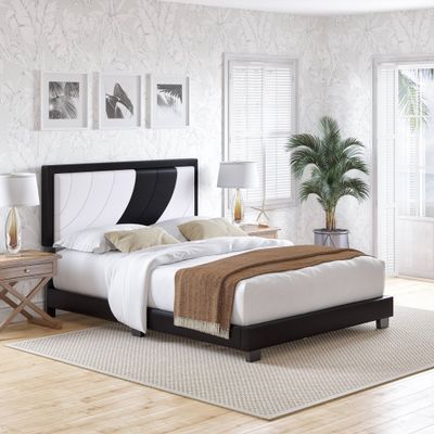 Full Becca Two-Toned Upholstered Platform Bed Black/White Faux Leather - Eco Dream