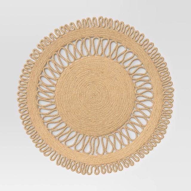 Jute Decorative Charger Brown - Threshold: Geometric Round Placemat, Traditional Fall Decor, 16 Beige Jute