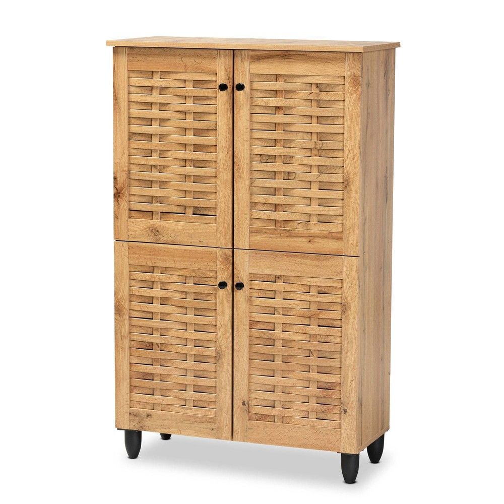 Winda Wood 4 Door Shoe Storage Cabinet: 18 Pair Capacity, Air Circulation - Baxton Studio