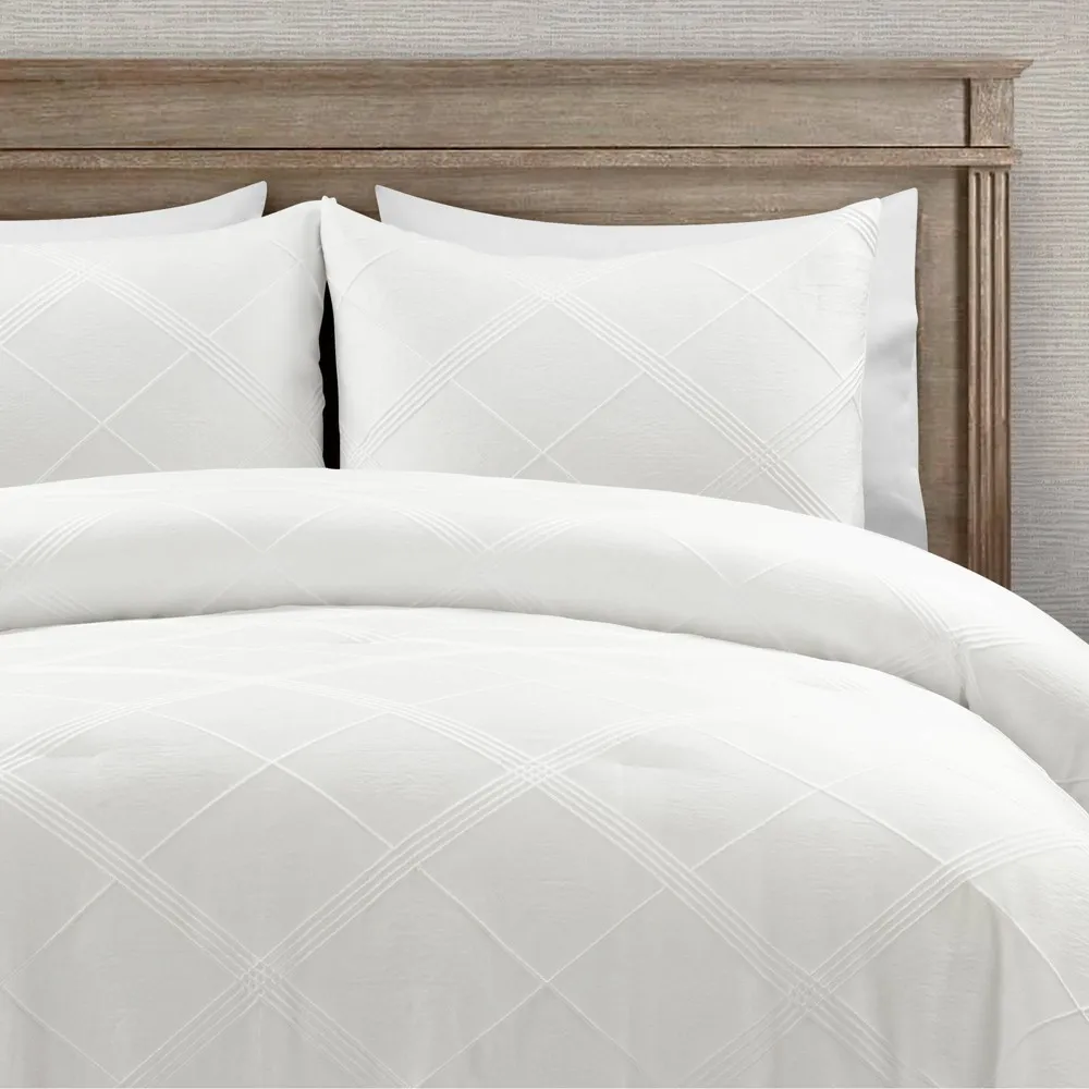 Lush Dcor 3pc Full/Queen Diamond Geo Jacquard Comforter Bedding Set White: Polyester, Non-Woven, Machine Washable