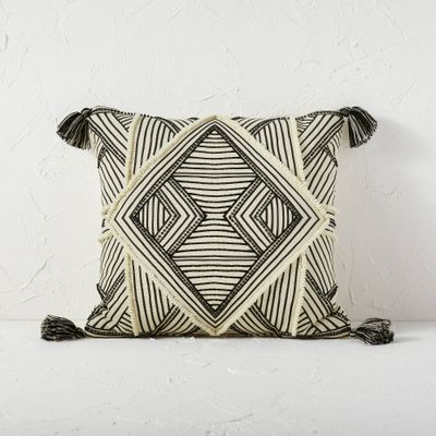 Square Embellished Geometric Decorative Throw Pillow Off-White/Black - Opalhouse designed with Jungalow