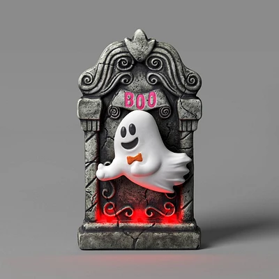 16 Light and Sound Ghost Tombstone Halloween Decorative Prop: Hyde & EEK! Boutique, Indoor/Outdoor, 3 AA Batteries Included