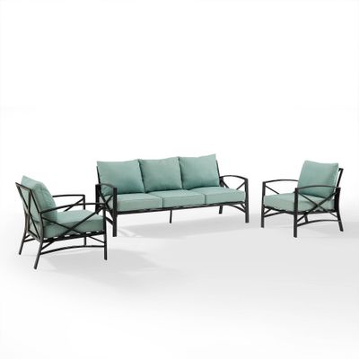 Kaplan 3pc Outdoor Sofa Set with Sofa & 2 Arm Chairs -  - Crosley: Steel Frame, Weather-Resistant