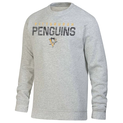 NHL Pittsburgh Penguins ens Long Sleeve Ash Gray Crew Neck Fleece Hooded Sweatshirt