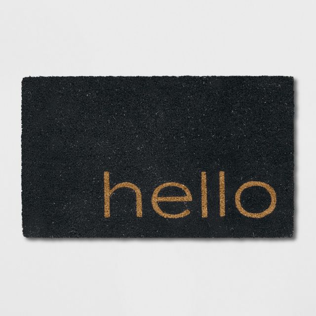 16x26/18x30 Hello Doormat Black - Threshold: Outdoor Front Door Mat, Modern Typography, Medium Pile