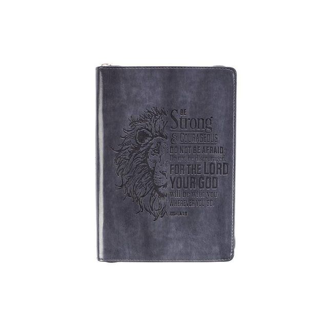 Strong & Courageous Classic Lux-Leather Zip Journal - (Leather Bound)