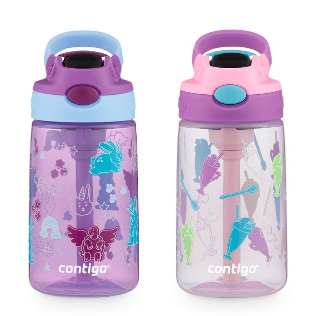 Ello 16oz 2pk Plastic Stratus Kids' Water Bottles Gray/Blue