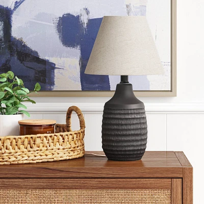 12.25x5.25 Small Textured Ceramic Lamp Base Black - Threshold: Chic Raised Design, ETL Listed