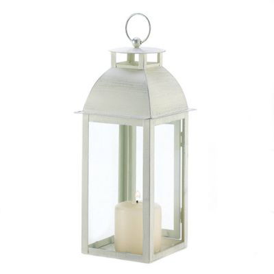 12.5 Metal Outdoor Lantern Distressed Ivory - Zingz & Thingz: Candle Spike, Indoor/Outdoor Use, Tabletop Display