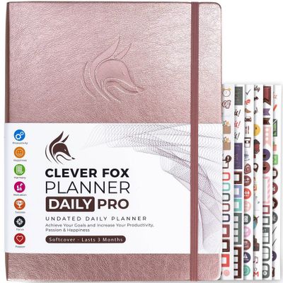 Undated Planner PRO Daily 8.5x11 Rose Gold - Clever Fox: Monthly Stationery with Elastic Closure & Ribbon Marker