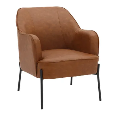 Daniella Contemporary Accent Chair: Faux Leather Bucket Seat, Metal Legs - LumiSource