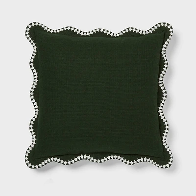 18x18 Square Holiday Decorative Pillow Scalloped Tree Green - Threshold