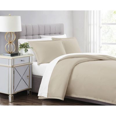 3pc Full/Queen 310 Thread Count Cotton Solid Duvet Set Tan - Charisma