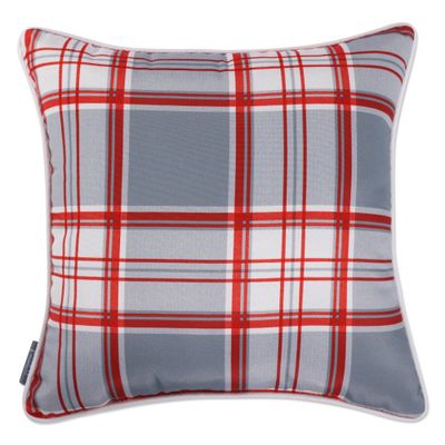 18x18 Plaid Square Throw Pillow Gray/Red/White - Pillow Perfect