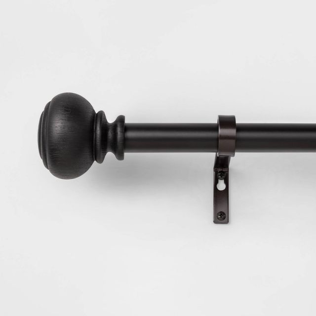 36-66 Wood Knob Curtain Rod Black - Threshold