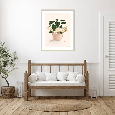 Amanti Art 33x41 Happy House Plant I Cat by Tara Royle Wood Framed Wall Art Print