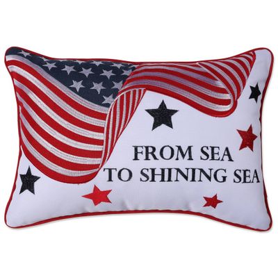 13x19 From Sea to Shining Sea Lumbar Throw Pillow Blue - Pillow Perfect: Embroidered Flag, Indoor Couch Accessory, July 4 Decor