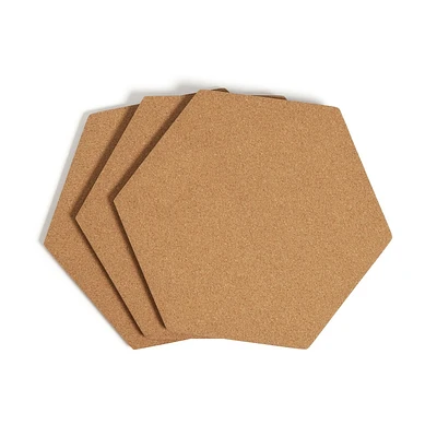 U Brands 3ct Hexagon Cork Bulletin Board Tiles: Small Corkboard for Wall, Dorm Bulletin Board, 11.5 x 10.25, Brown