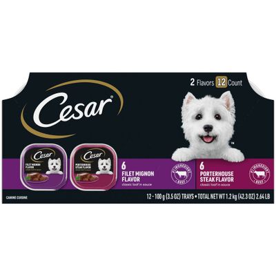 Cesar Classic Loaf in Sauce Variety Pack with Filet Mignon and Porterhouse Flavor Small Breed Wet Dog Food - 3.5oz/12ct