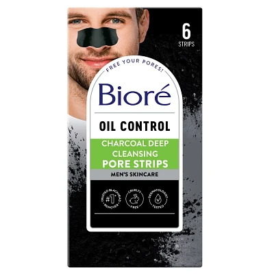 Biore MenS Charcoal Deep Cleansing Pore Strips, Charcoal Blackhead Remover Pore Strips, Nose Strips - 6ct