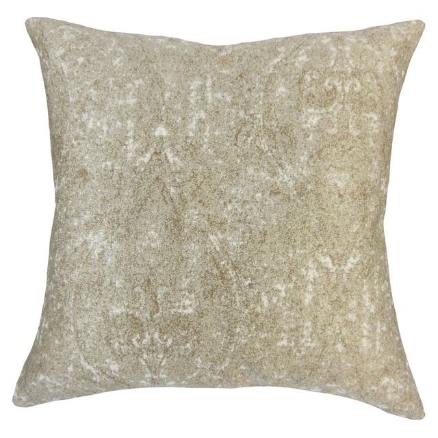 Beige Paisley Sequin Square Throw Pillow (18x18) - The Pillow Collection: Luxury Ikat Design, Feather Filled, Zippered