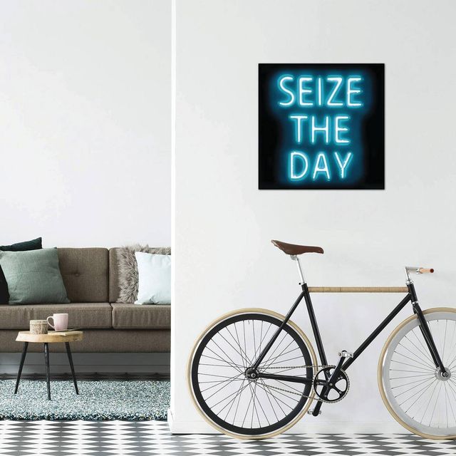 12 x 12 x 0.75 Neon Seize The Day Aqua on Black by Hailey Carr Unframed Wall Canvas - iCanvas