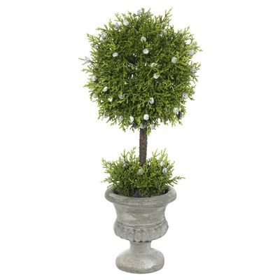 Vickerman Artificial Oregon Juniper Topiary In Container 15: Indoor Faux Juniper Urn Filler, Resin Pot