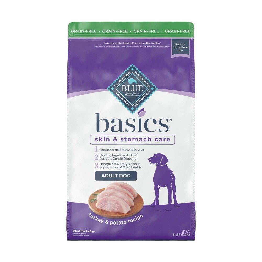 Blue Buffalo Basics Skin & Stomach Care Grain Free Natural Turkey & Potato Recipe Adult Dry Dog Food - 24lbs
