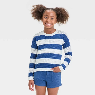 Girl Openwork Striped Pullover Sweater