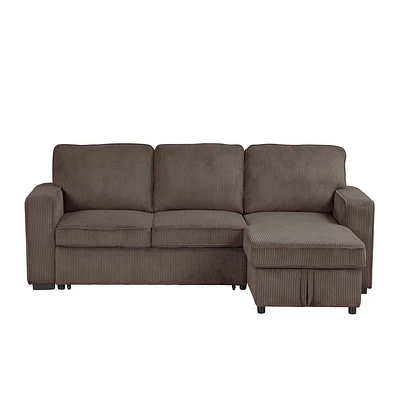 HOMES: Inside + Out Paeke Sleeper Sectional Sofa Corduroy with Storage Chaise and Reversible Brown