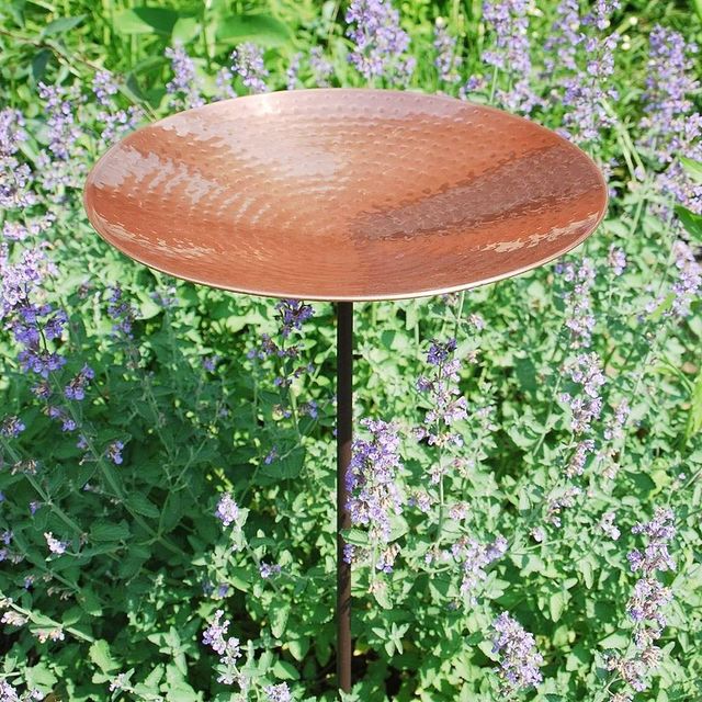 36 Iron and Stainless Steel Birdbath Bowl with Stake Brown - ACHLA Designs: Weather-Resistant, Freestanding Outdoor Garden Decor