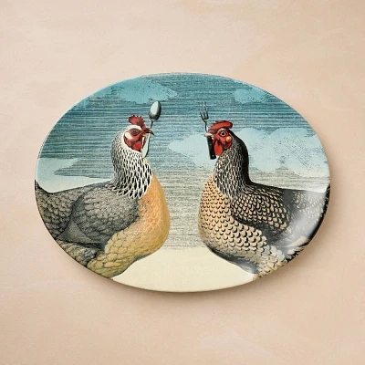 15x11 Hungry Chickens Stoneware Oval Serving Platter - John Derian for Target