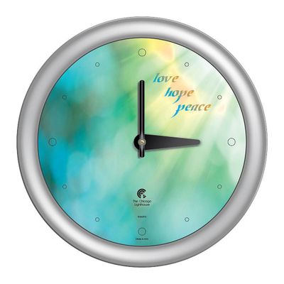 14 x 1.8 Peace Love Hope Quartz Movement Decorative Wall Clock Silver Frame - By Chicago Lighthouse