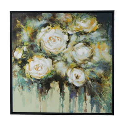 40x40 Floral Dreams Hand Painted Wall Art with Plastic Frame - A&B Home: Botanical, Art Deco Style