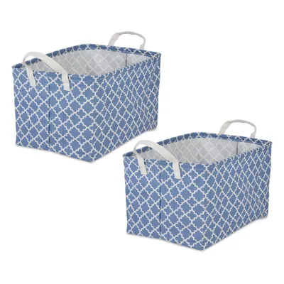 Design Imports Set of 2 Rectangle XL 12.5 x 17.5 x 10.5 Pe Coated Cotton Poly Laundry Bins Lattice French Blue: Garment Storage & Utility Bag