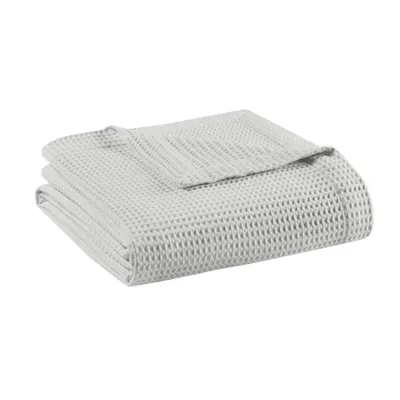 Twin Waffle Weave Cotton Blanket Gray - Beautyrest