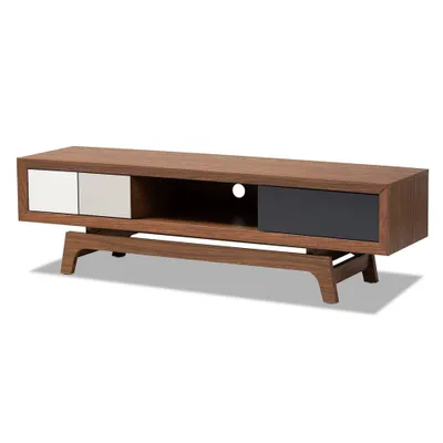 Baxton Studio 3 Drawer Svante Wood TV Stand for TVs up to 60 White: Media Console with Storage, Entertainment Center