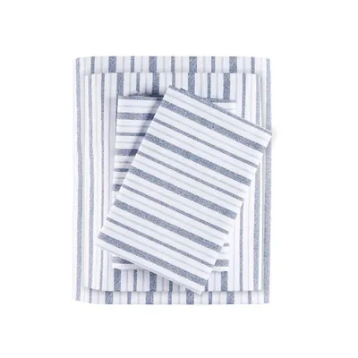 King 200 Thread Count Printed Cotton Sheet Set Blue Stripe