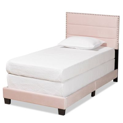 Twin Tamira Glam Velvet Upholstered Bed with Nailhead Trim - Baxton Studio