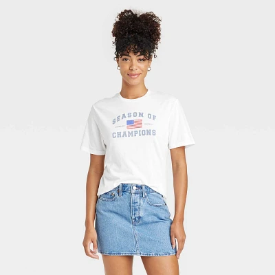 Womens Game Day American Flag Short Sleeve Graphic T-Shirt