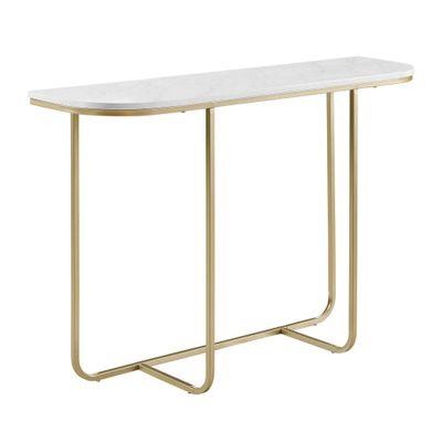 Megan Modern Glam Curved Console Table Faux White Marble/Gold - Saracina Home: Sturdy, Minimalist Design for Entryway