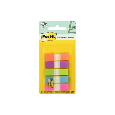 Post-it Flags, Assorted Bright Colors, .5 in. Wide, 100 Flags/On-the-Go Dispenser