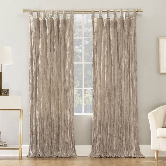 63x50 Odelia Distressed Velvet Tab Top Light Filtering Curtain Panel Beige - No. 918: Modern Velvet Curtains