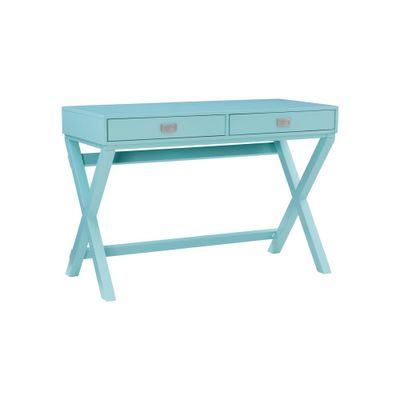 Peggy Transitional Campaign Wood Writing Desk with Drawers Blue - Linon