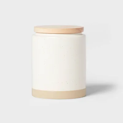 Small Camwood Collection Stoneware Canister With Wood Lid Cream - Threshold