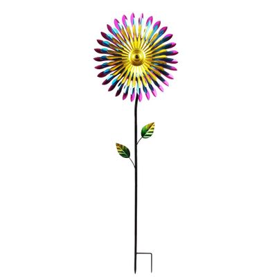 Metal Daisy Wind Spinner Garden Stake - Alpine Corporation: Outdoor Decor, Freestanding Iron Display