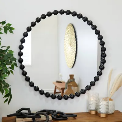 Metal Round Wall Mirror with Beaded Detailing - CosmoLiving by Cosmopolitan: Style