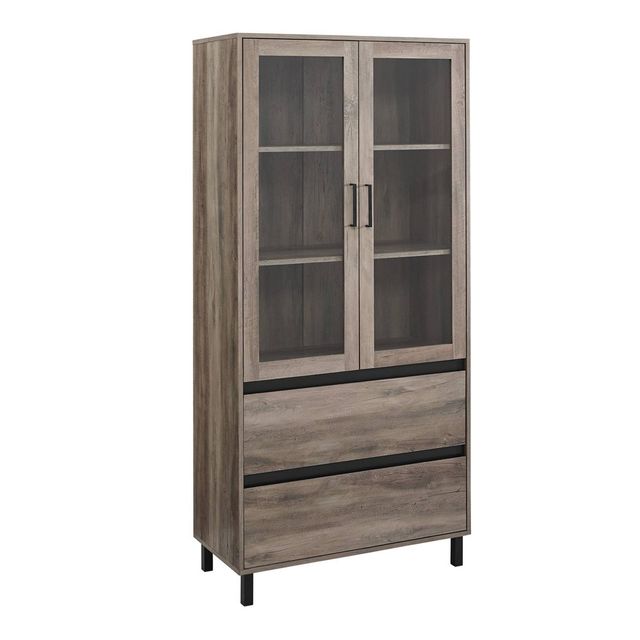 68 Glass Door Storage Hutch with Drawers  - Saracina Home: Tempered Safety Glass, Wood Composite, Modern Design